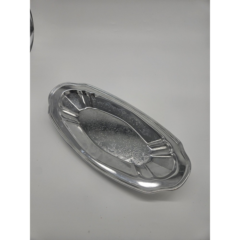 Vintage Chromed Irvinware Silver Bread Tray Platter Etched Oval 13"L x6"W USA‎